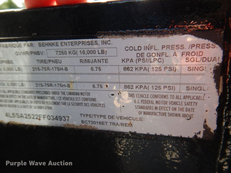 image for item DA7241 2015 B&B Trailers  tilt deck equipment trailer