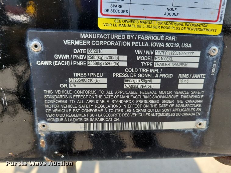 image for item DA7249 2018 Vermeer BC1000XL  wood chipper