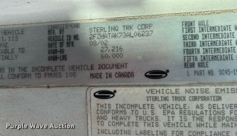 image for item DI7918 2003 Sterling L-Line  crane truck