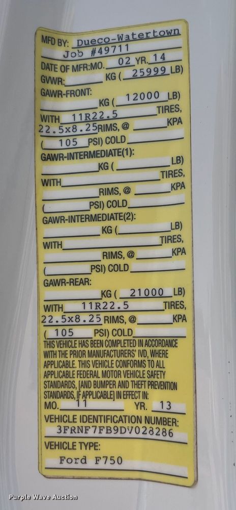 image for item DN3117 2013 Ford F750 Super Duty  forestry bucket truck