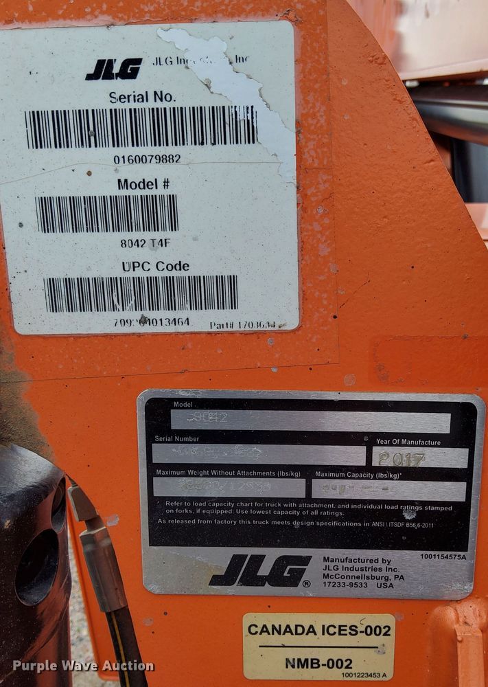 image for item DP3369 2017 JLG 8042  telehandler