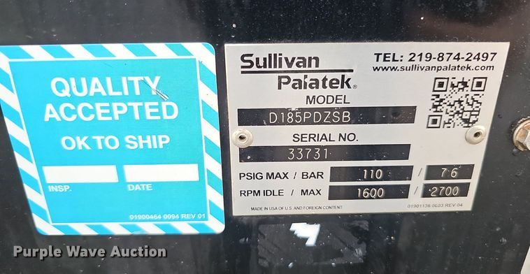 image for item DQ0143 Sullivan Palatek D185PDZSB  air compressor