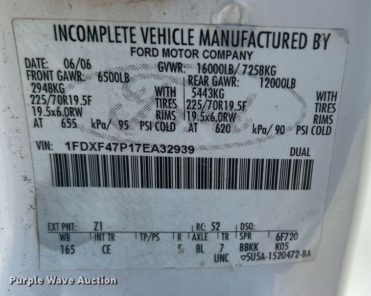 image for item DQ0895 2007 Ford F450 Super Duty  utility / service truck