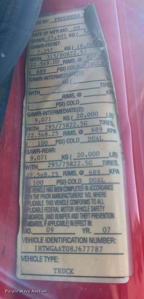 image for item DQ1339 2008 International  WorkStar 7400 vacuum truck