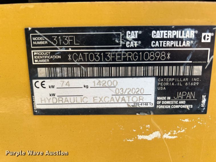 image for item DQ2128 2020 Caterpillar 313F L  excavator