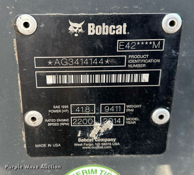 image for item DS2111 2014 Bobcat E42  mini excavator