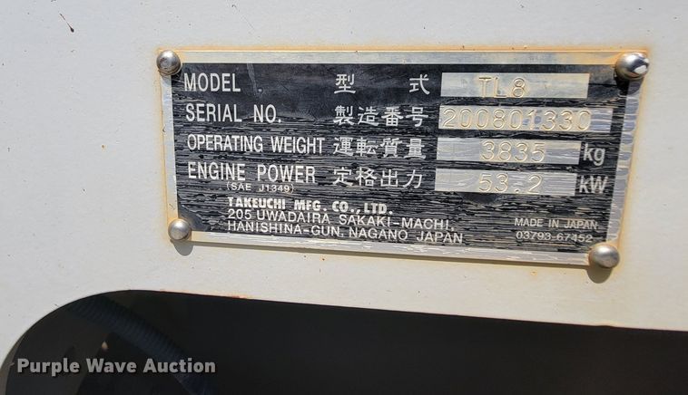 image for item HY9093 2015 Takeuchi TL8  tracked skid steer loader