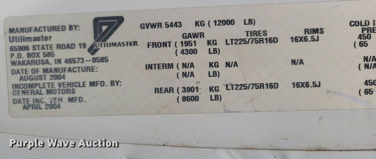 image for item IQ9767 2004 Chevrolet Express G3500  box truck