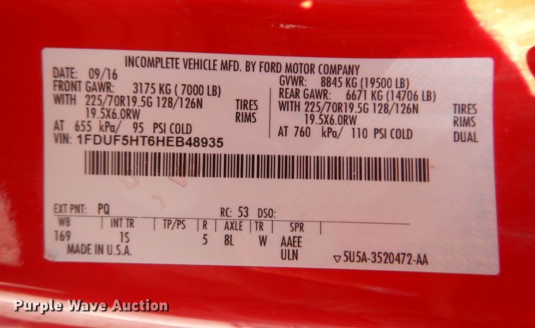 image for item IQ9769 2017 Ford F550 Super Duty XL  dump truck