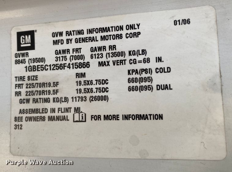 image for item KB9556 2006 Chevrolet C5500  utility / service truck