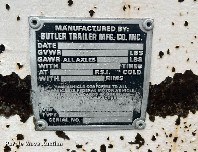 image for item KW9147 1996 Butler Trailer Mfg BC-1803  reel trailer