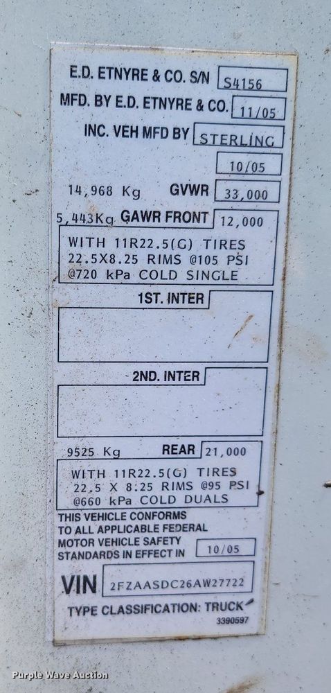 image for item LE9179 2006 Sterling L-Line  oil distributor truck