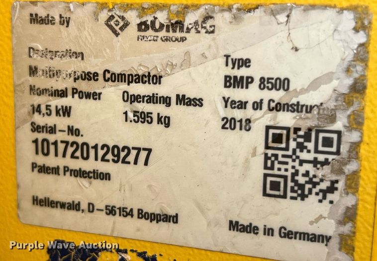 image for item LF9331 2018 Bomag BMP8500  trench compactor