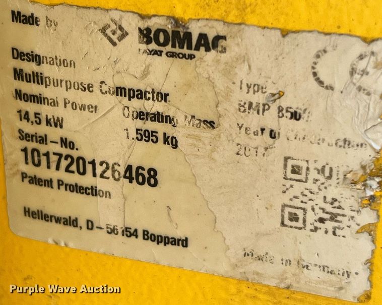 image for item LF9332 2017 Bomag BMP8500  trench compactor