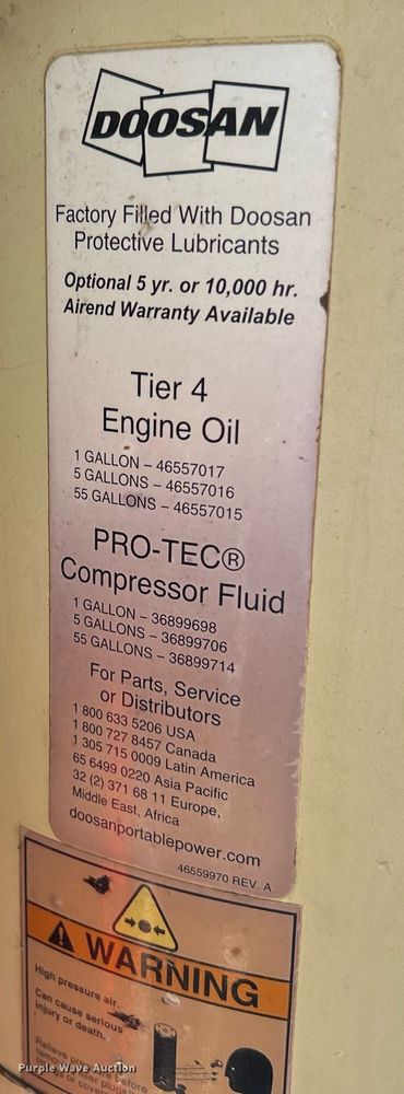 image for item LF9333 2016 Doosan P425/HP375  air compressor