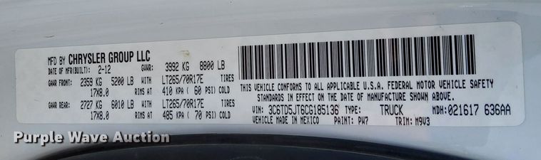 image for item LM9104 2012 Dodge Ram 2500HD  Crew Cab pickup truck