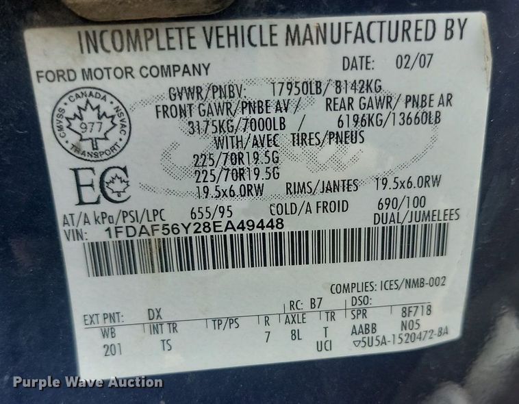 image for item LQ9067 2008 Ford F550 Super Duty XL  truck cab and chassis