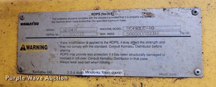 image for item LQ9076 2012 Komatsu PC490LC-10  excavator