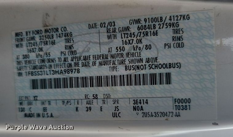 image for item LQ9078 2003 Ford E350  van