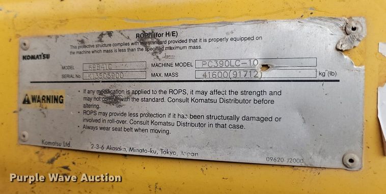 image for item LQ9080 2015 Komatsu PC390LC-10  excavator