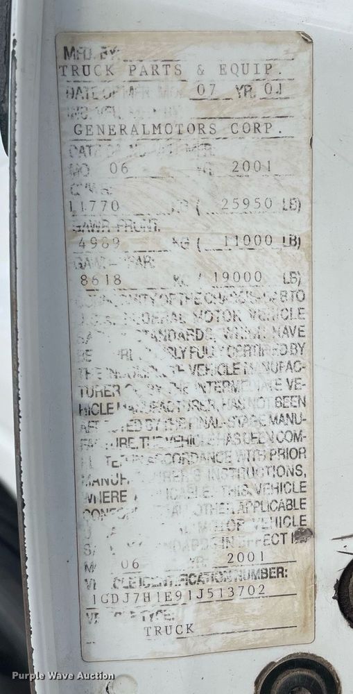 image for item LS9538 2001 GMC C7500  dump flatbed truck