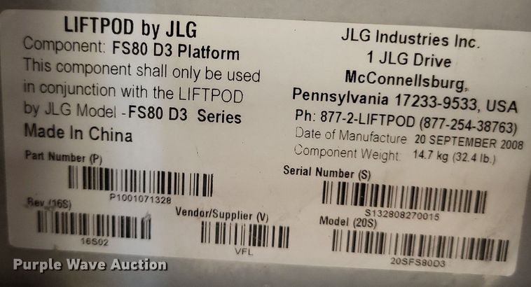 image for item LS9619 JLG FS80 Liftpod  vertical lift