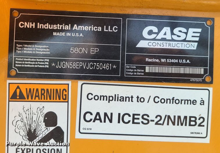 image for item MG9604 2018 Case 580N EP  backhoe