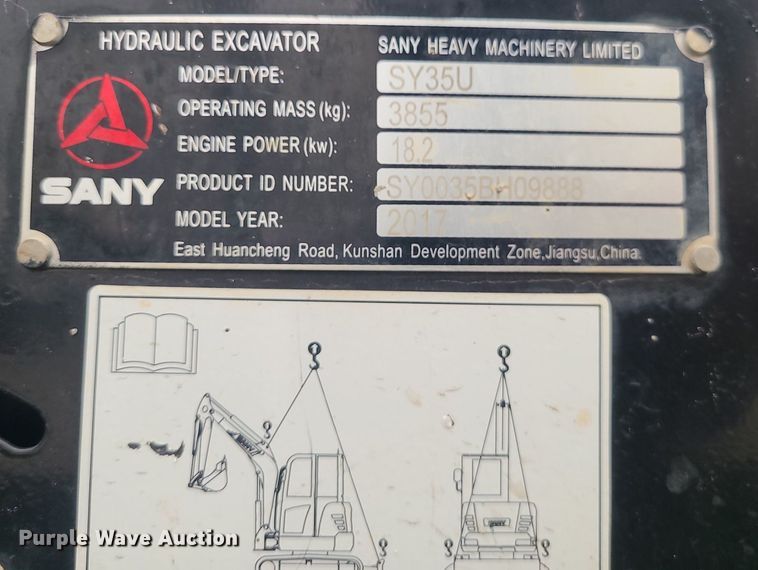 image for item MG9653 2017 Sany SY35U  mini excavator