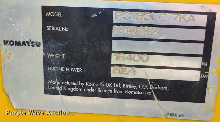 image for item MG9663 2004 Komatsu PC160LC-7KA  excavator