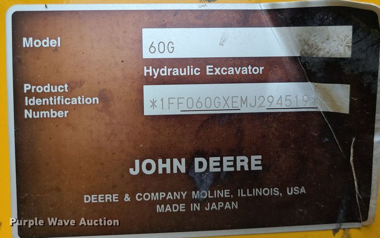 image for item MG9665 2021 John Deere 60G  mini excavator