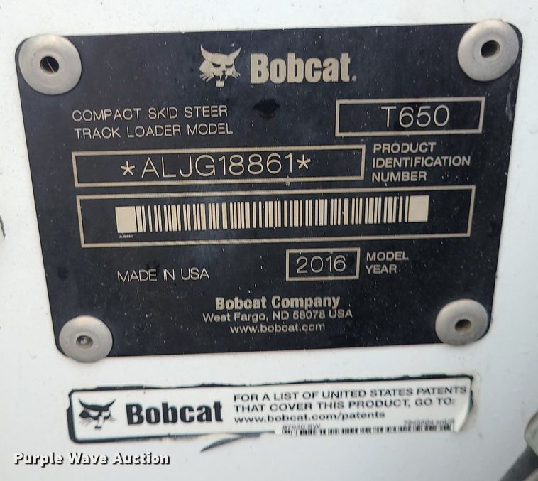 image for item MG9691 2016 Bobcat T650  tracked skid steer loader