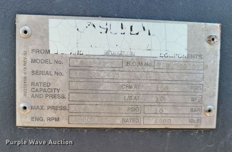 image for item MG9700 Sullair 750HDWQ  air compressor