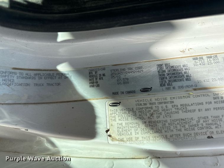 image for item MQ9322 2004 Sterling LT9500  truck cab and chassis