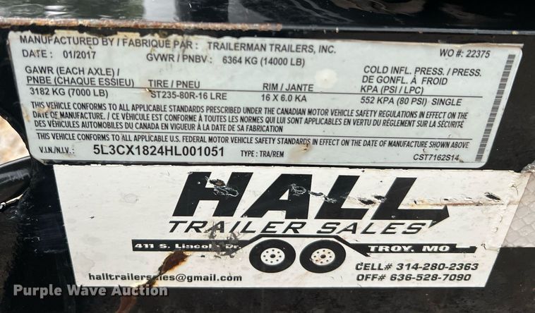 image for item NI9014 2017 Trailerman Trailers CST7162S14  equipment trailer