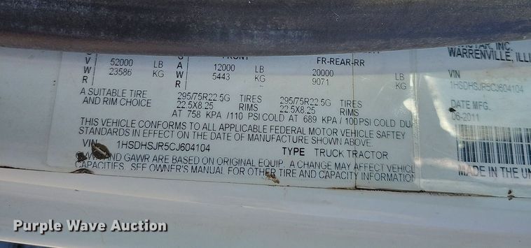 image for item NT9797 2012 International ProStar  dump truck