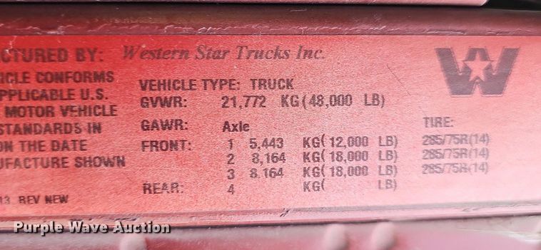 image for item NT9805 1995 Western Star 4964F  dump truck
