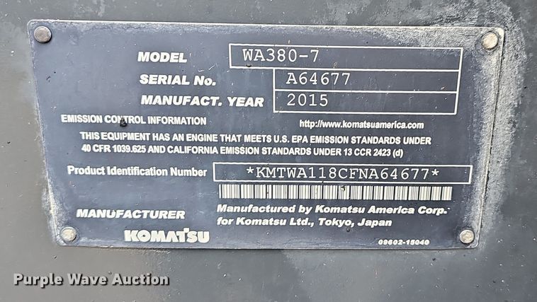 image for item NT9815 2015 Komatsu WA380-7  loader bucket