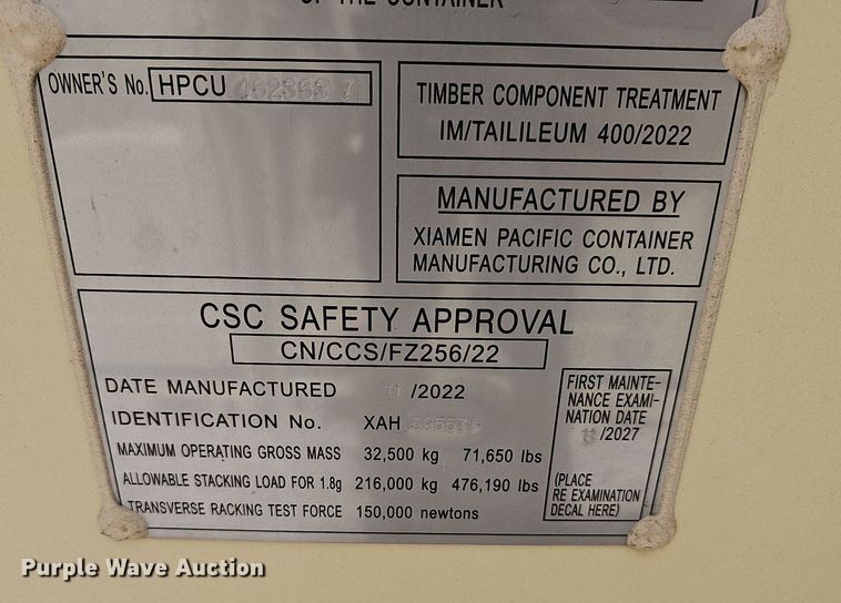 image for item NT9889 2022 Xiamen High Cube  shipping container