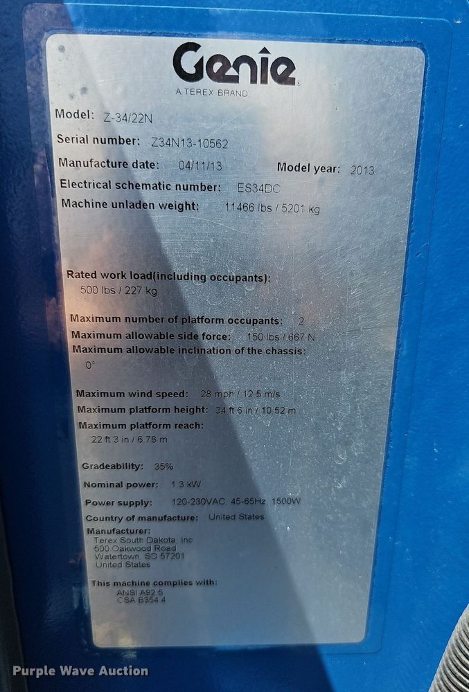 image for item NU9132 2013 Genie Z34/22N  boom lift