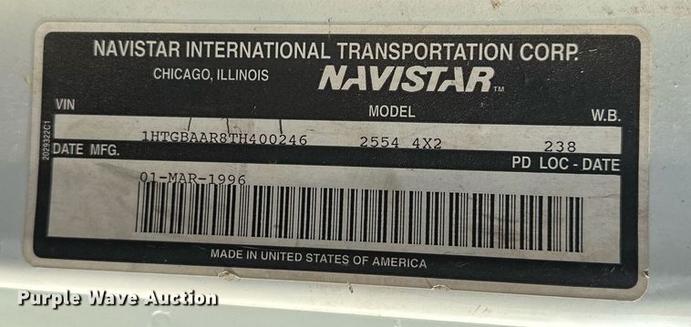 image for item OC9075 1996 International 2554  sewer jetter truck