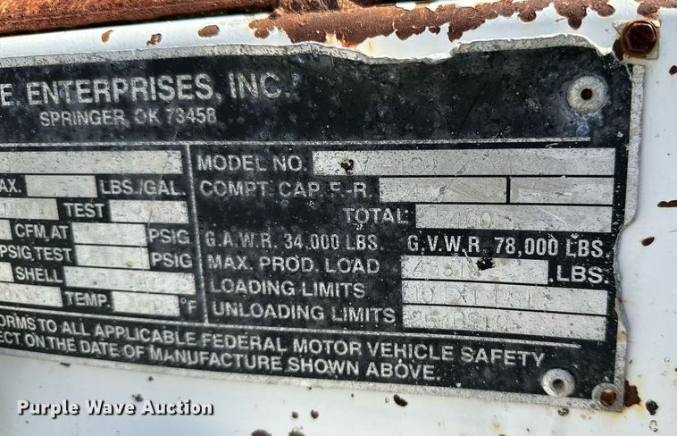 image for item OG9155 2006 V.E. Enterprises EV130  tank trailer