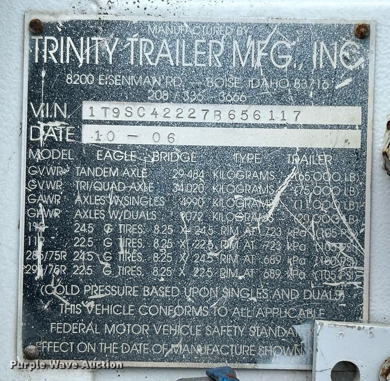 image for item KW9129 2007 Trinity Trailer Mfg Inc.  live bottom trailer