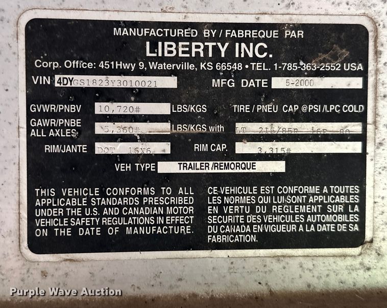 image for item ML9139 2000 Liberty Travalong  horse trailer