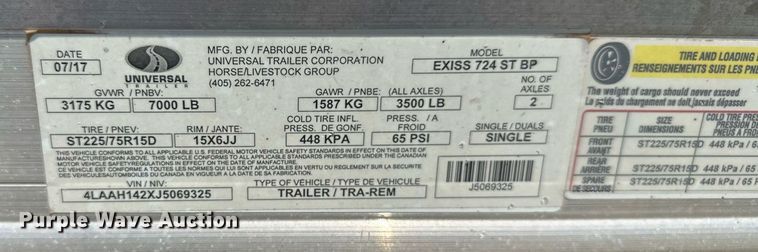 image for item OG9152 2018 Universal Exiss 724  horse trailer