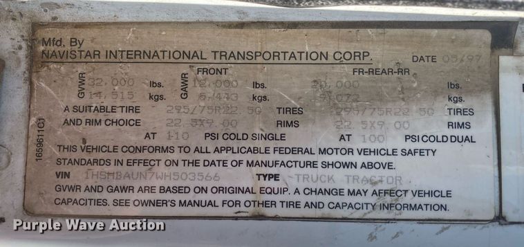 image for item DL7204 1998 International 8100  semi truck