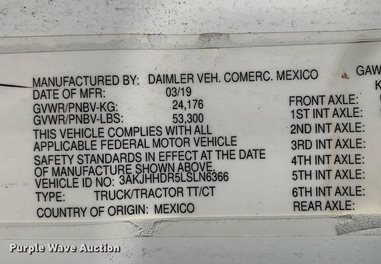 image for item DP8663 2020 Freightliner Cascadia  semi truck