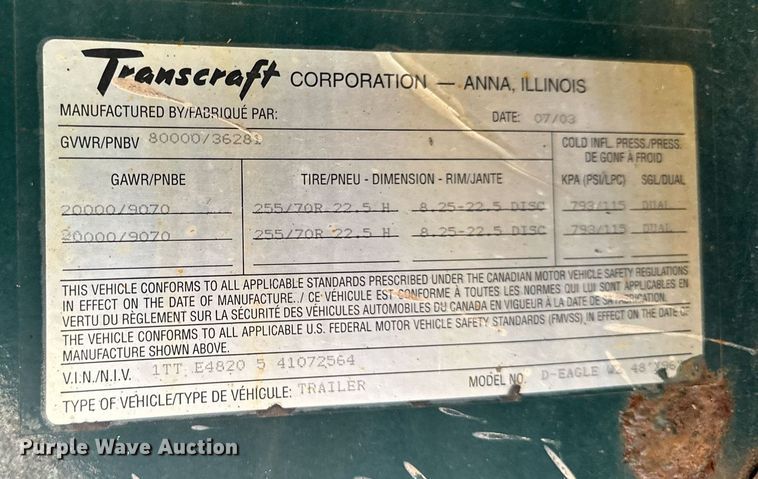 image for item DQ7338 2004 Transcraft D Eagle W2  drop deck trailer