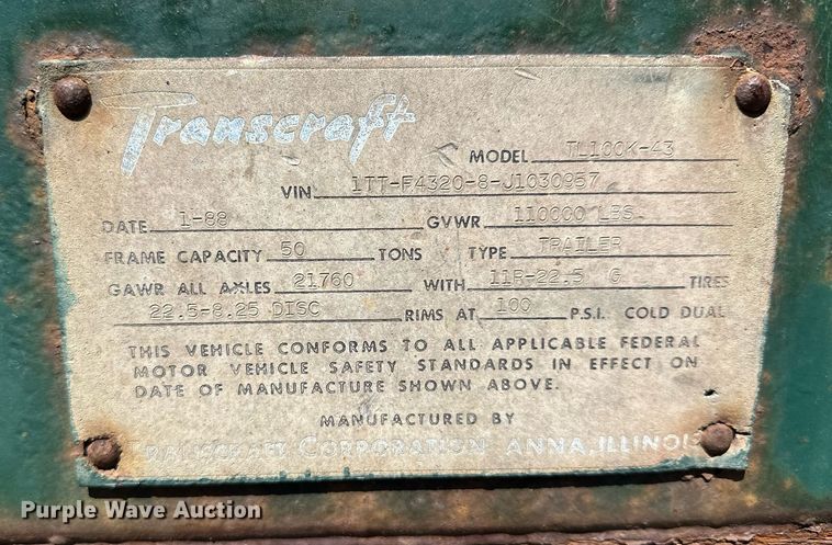 image for item DQ7340 1988 Transcraft  flatbed trailer