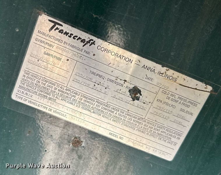 image for item DQ7344 2004 Transcraft  drop deck trailer