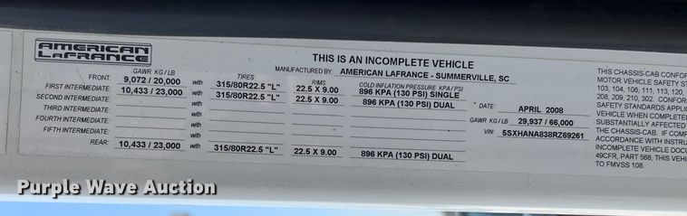 image for item LF9366 2008 American LaFrance Condor  refuse truck